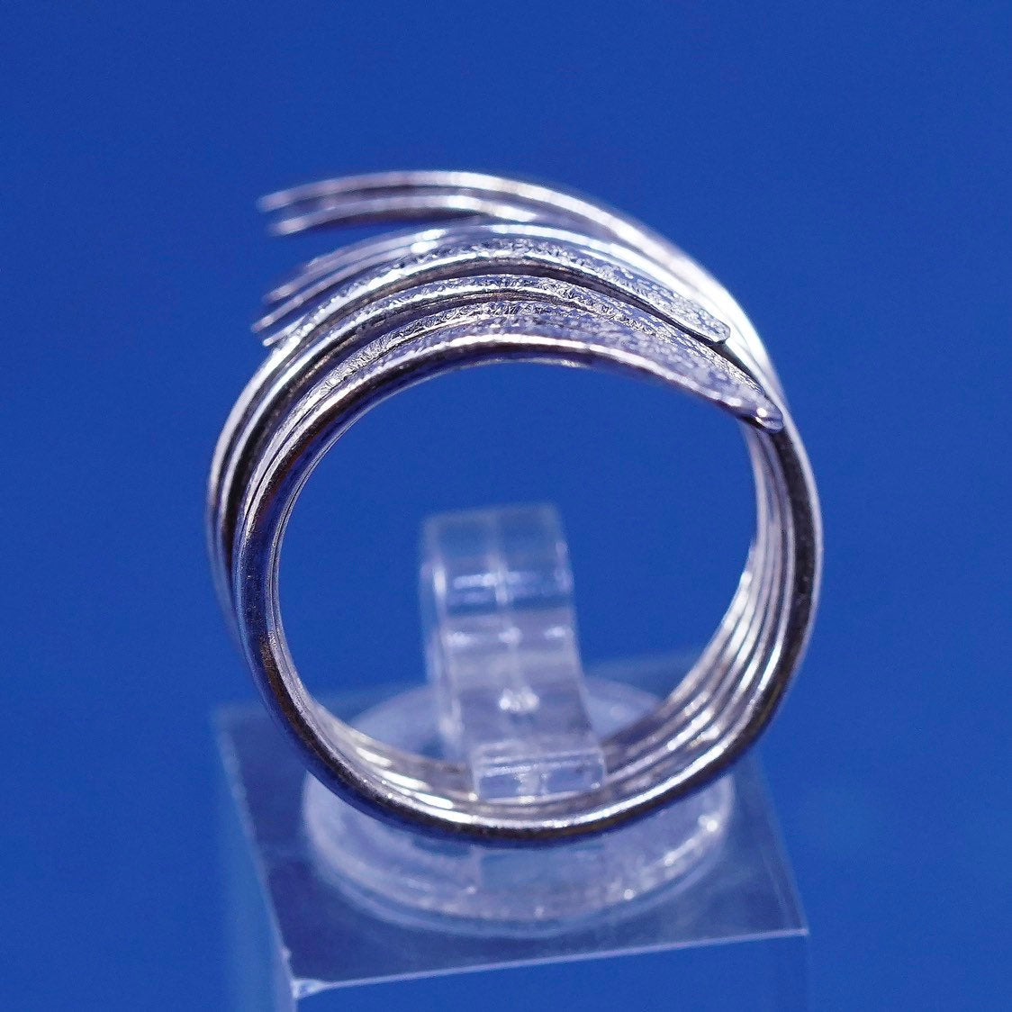 sz 8.25, vtg Sterling silver handmade wrapped ring, modern 925 statement ring