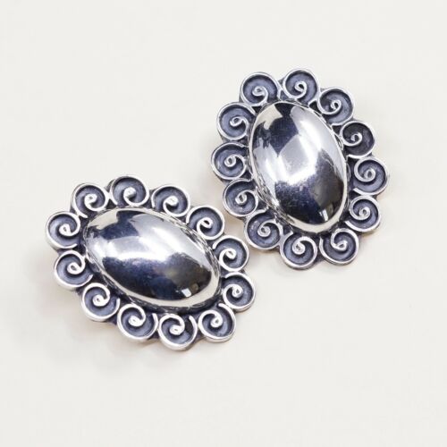 VINTAGE Mexico Handmade Sterling Silver, Solid 925 CLIP ON EARRINGS W Beads