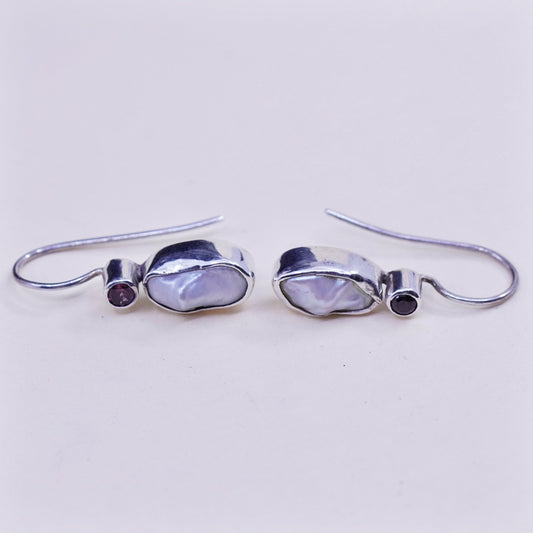 Vintage Sterling 925 Silver Handmade earrings with blaster pearl and ruby