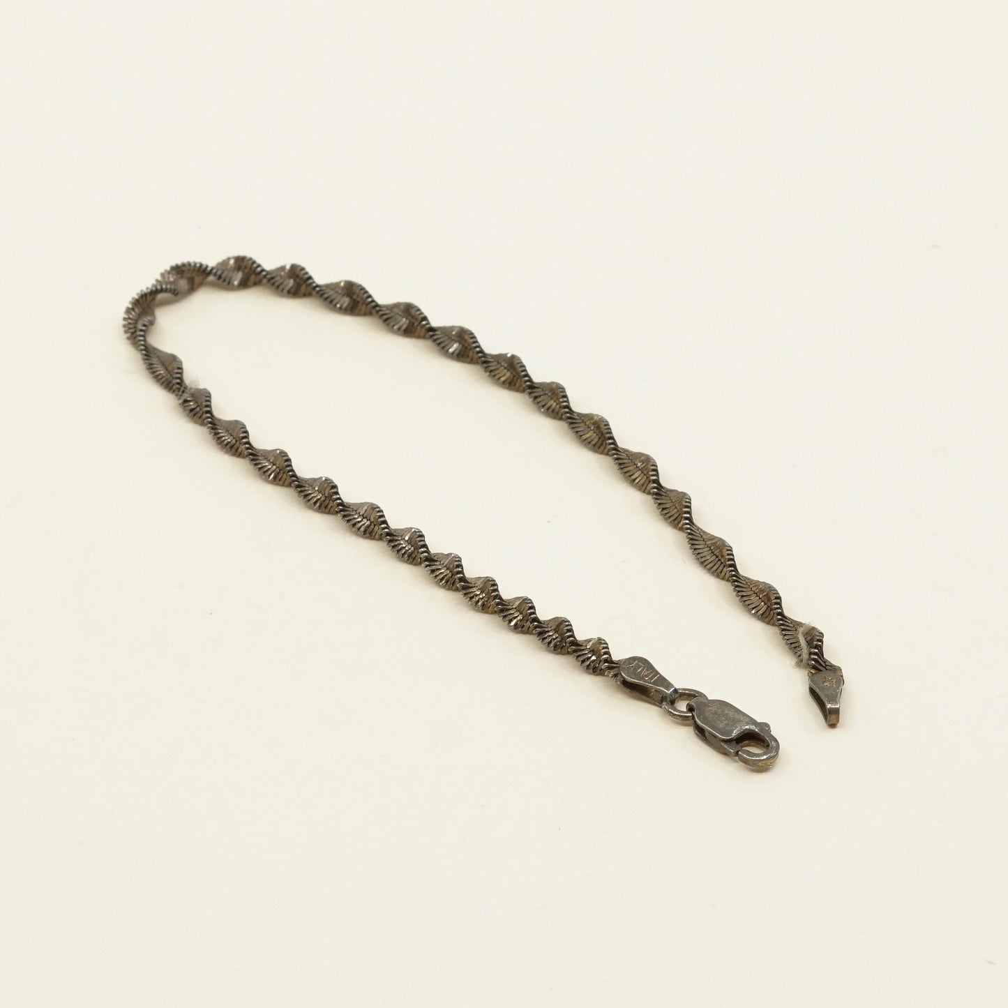 7", 5mm, VTG sterling silver bracelet, 925 twisted herringbone chain,