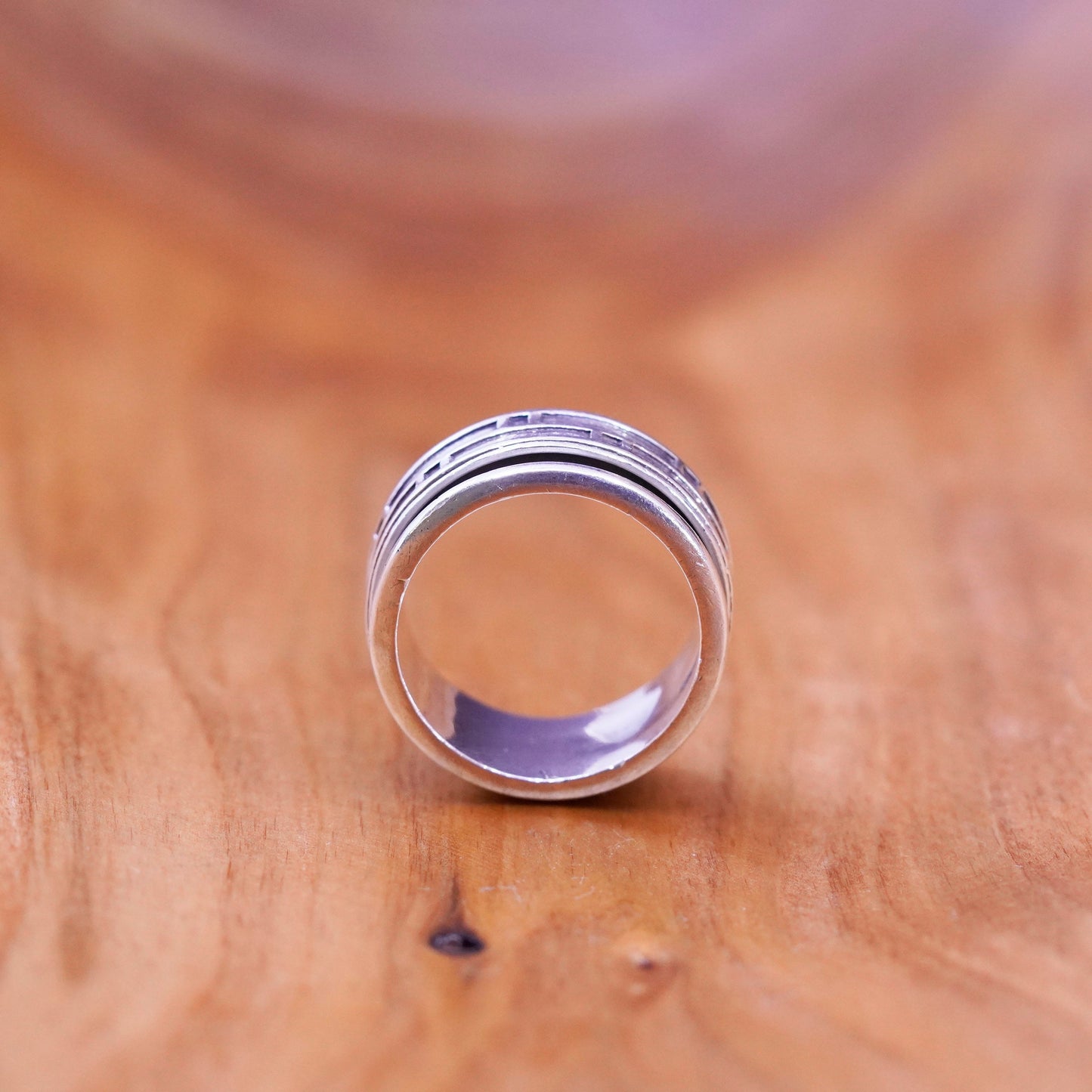 Size 6.25, vintage Sterling silver prayer ring, 925 textured spinner band