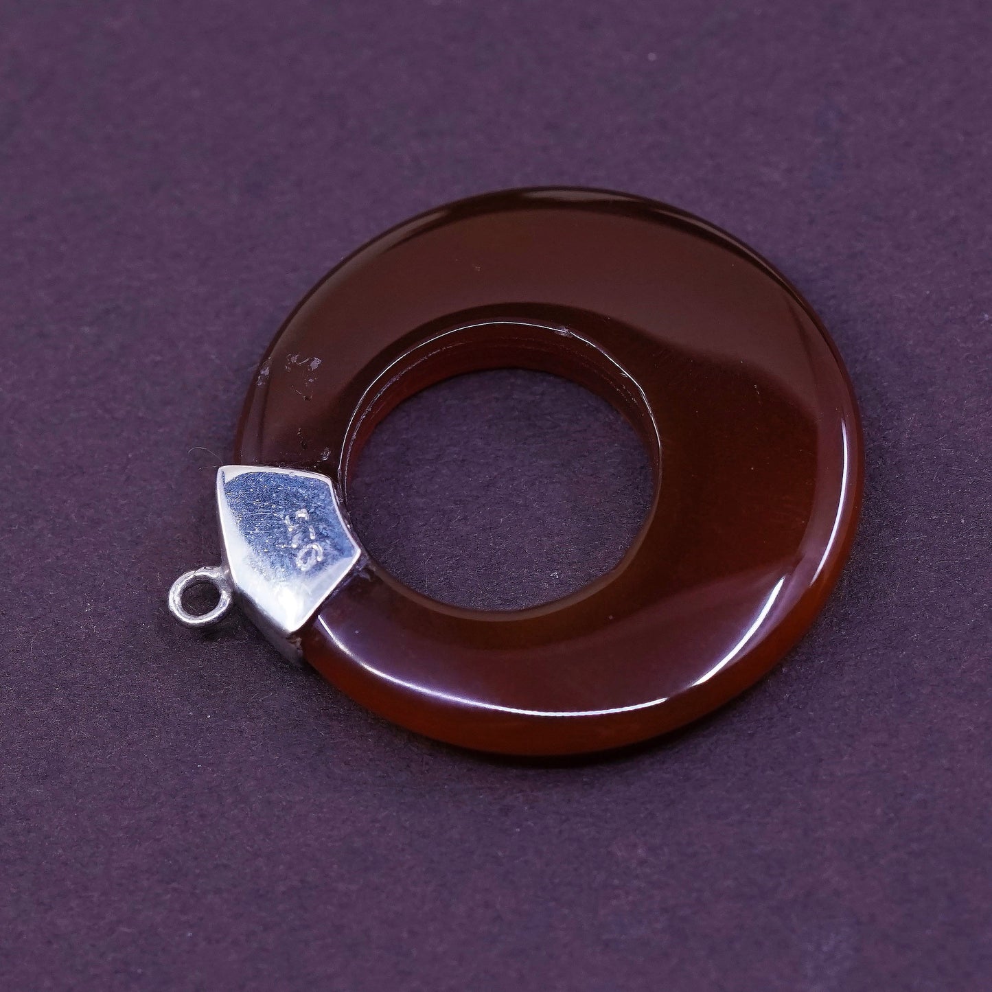 sterling silver Handmade Pendant, 925 bali w/ circle Carnelian