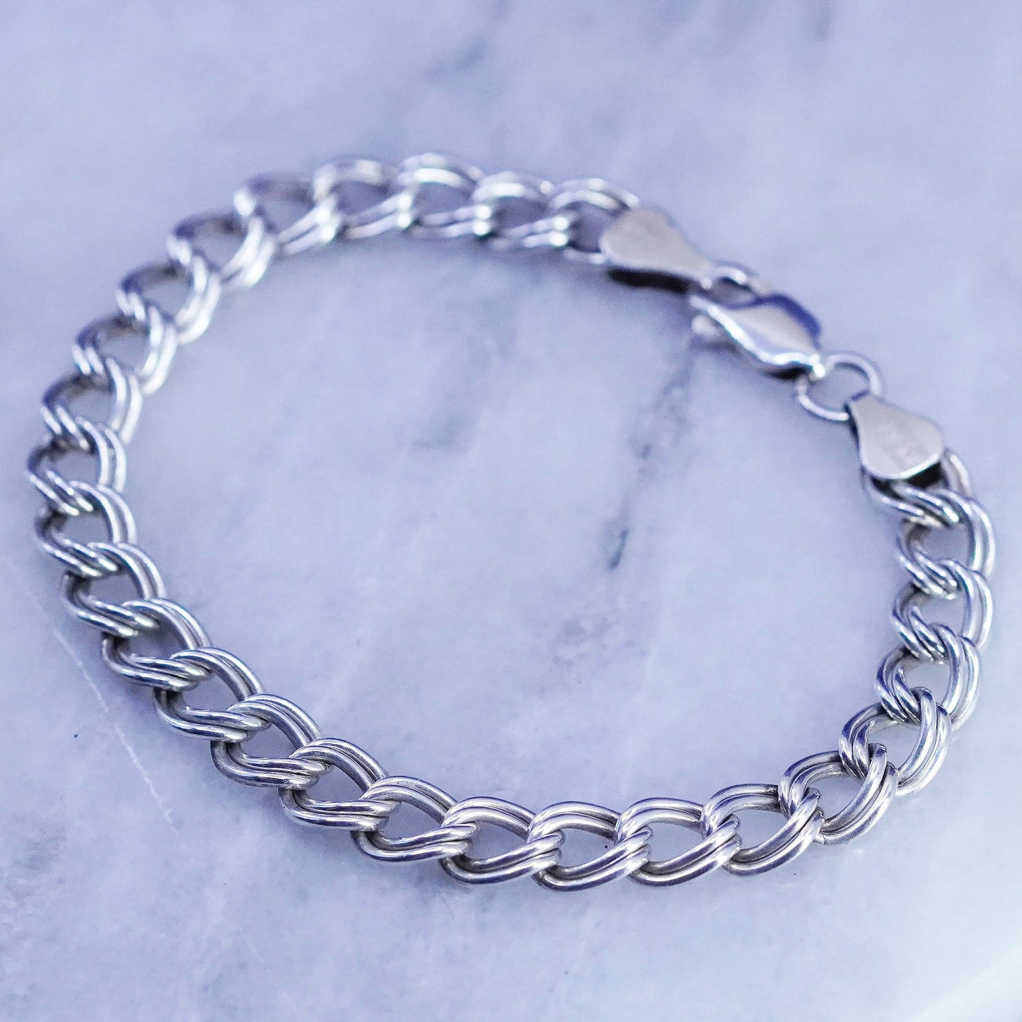 7”, Italy AGI Sterling silver handmade charm bracelet, 925 double curb chain