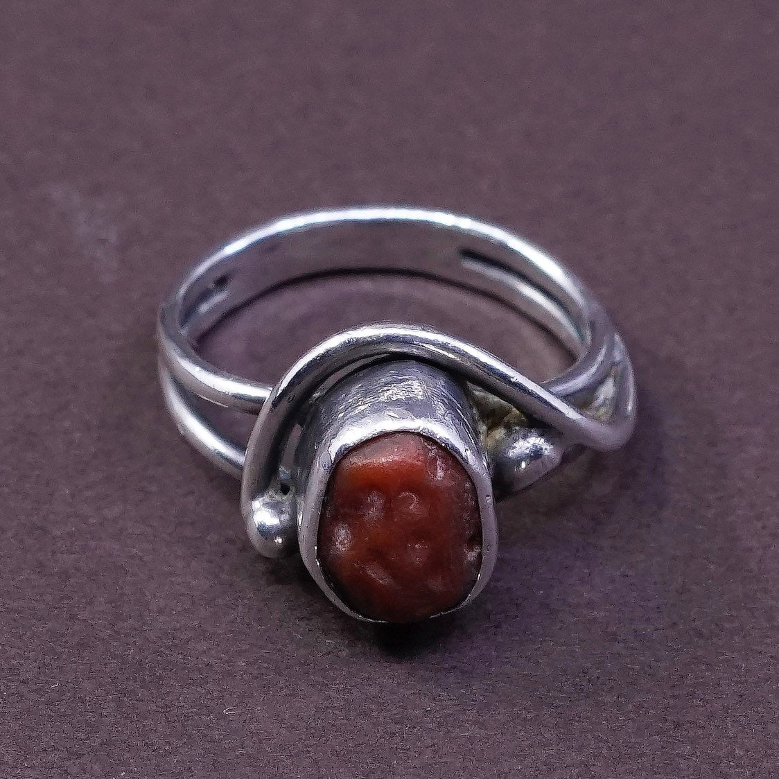 sz 5.5, Sterling silver handmade ring w/ red coral, Native American, 925 band