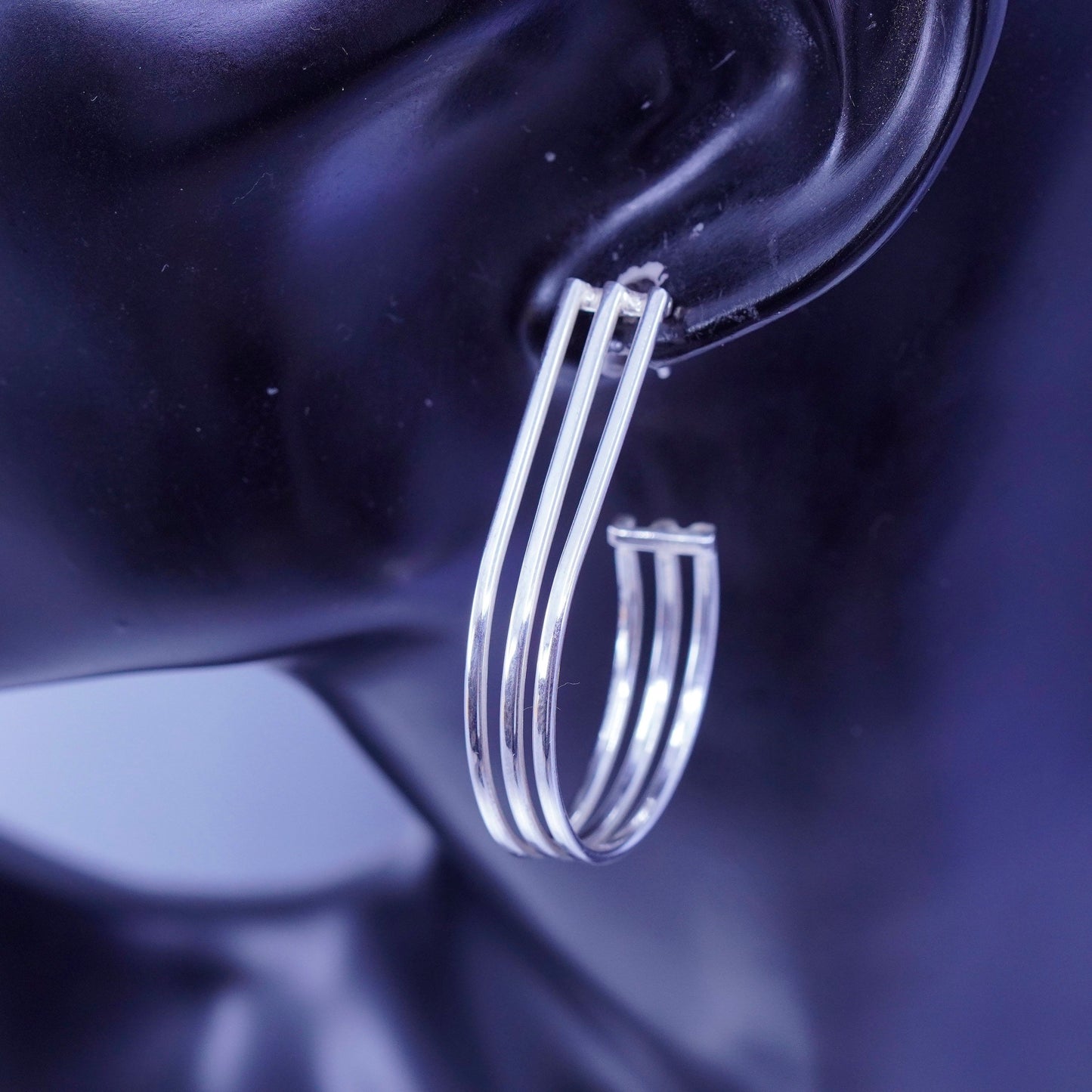 1.5”, vintage Sterling silver handmade earrings, modern 925 simple oval hoops