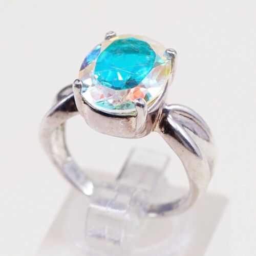 Sz 6, Sterling Silver Ring, 925 Silver Engagement Ring W/ blue Swarovski Crystal