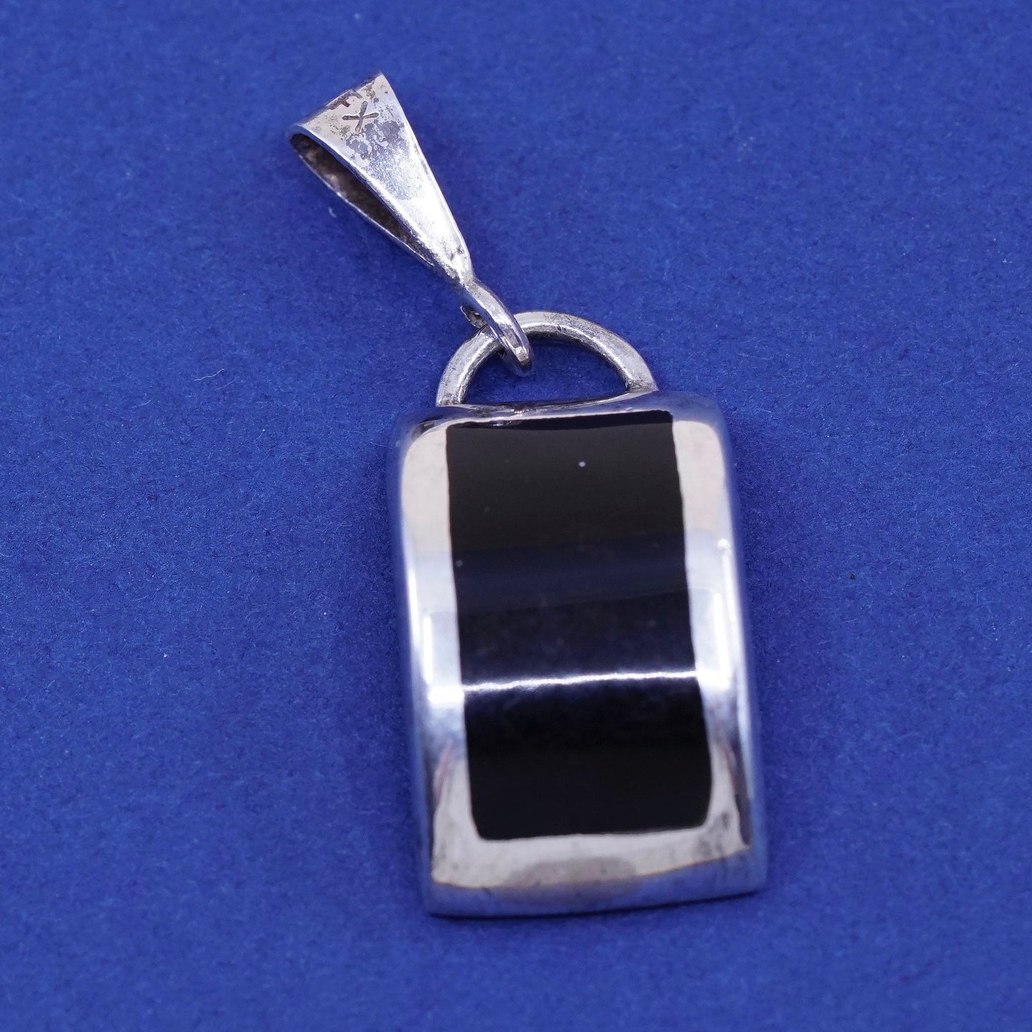Vintage Sterling 925 silver handmade pendant with square obsidian pendant