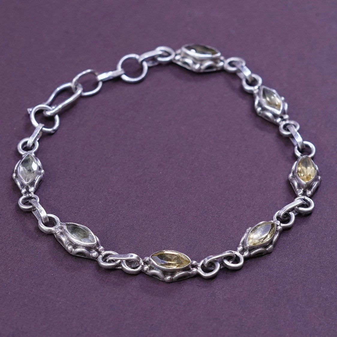 7", Sterling silver Handmade bracelet, 925 w/ Marquise citrine
