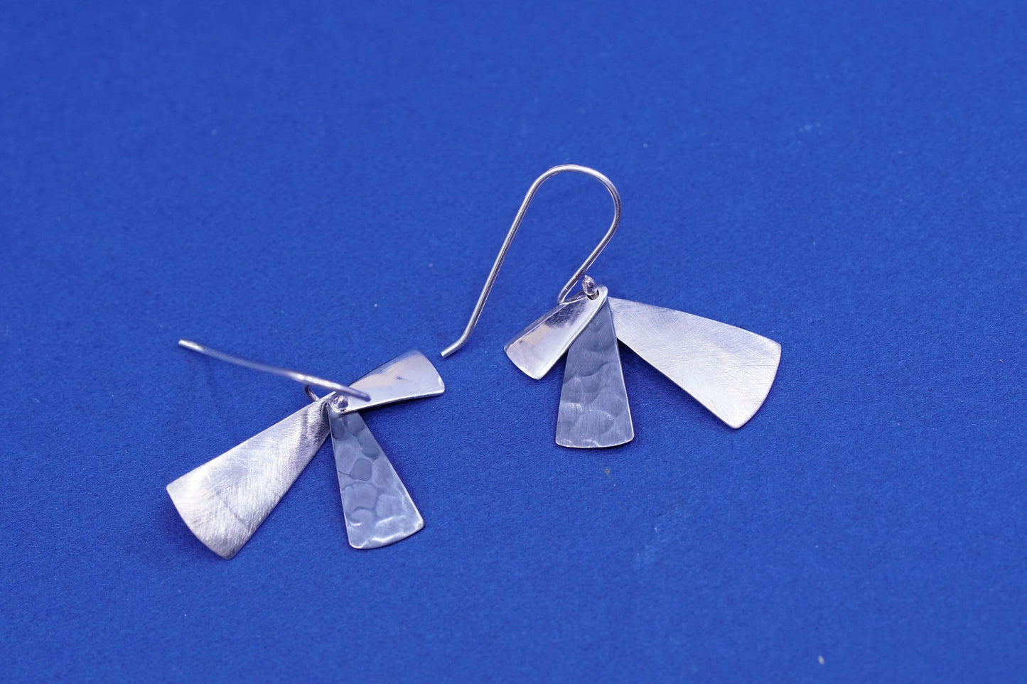 Vintage modern sterling silver handmade earrings, 925 multi disc two tone drops