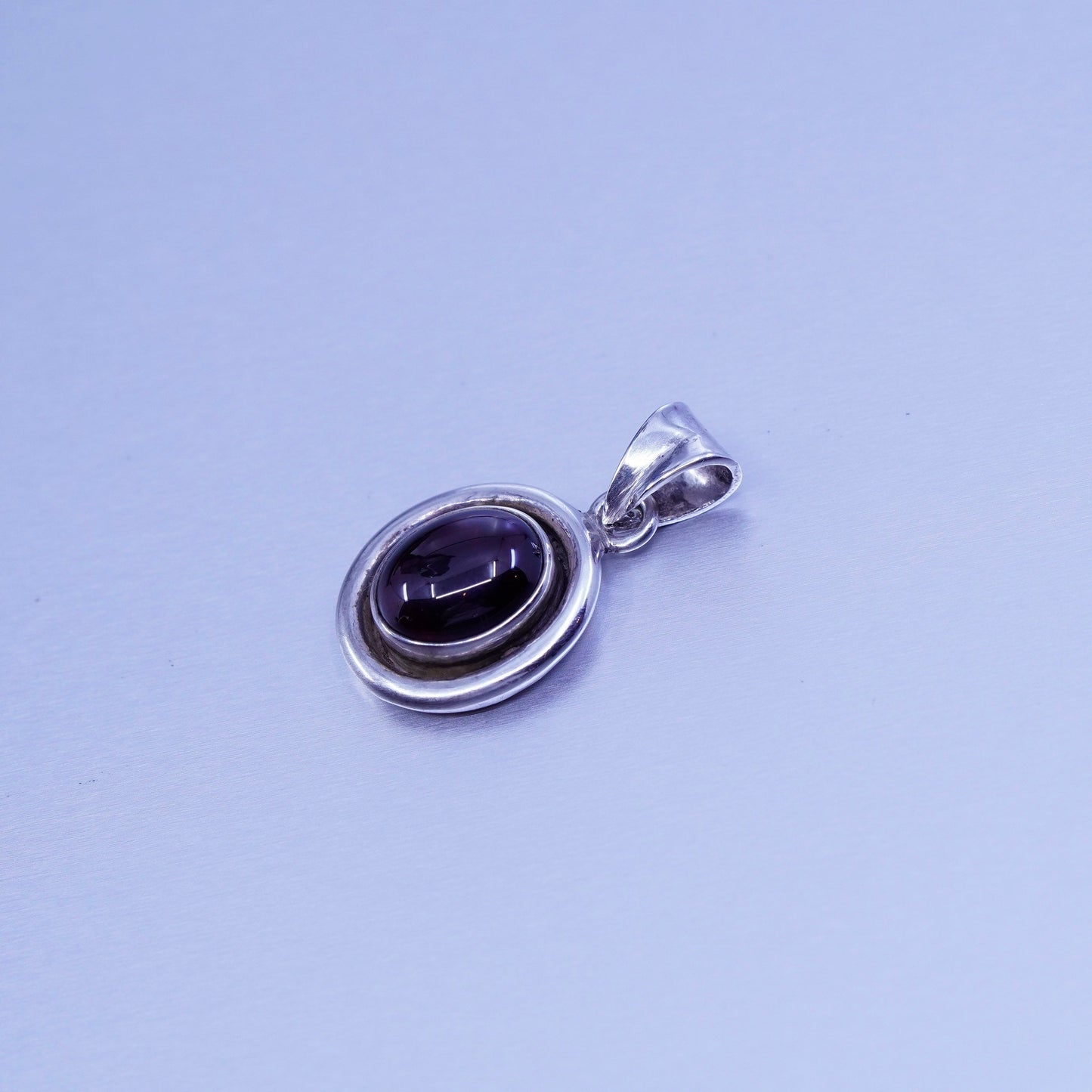 antique Mexico sterling 925 silver handmade pendant with oval garnet