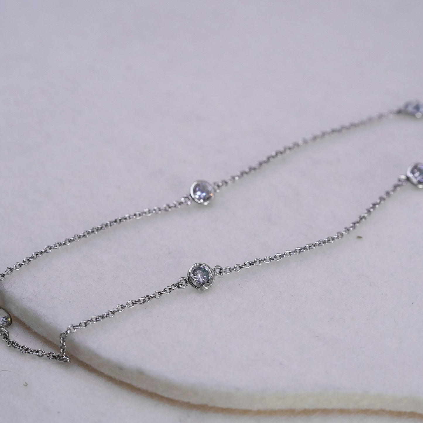 16”, vintage Sterling 925 silver handmade circle necklace with cz pendant