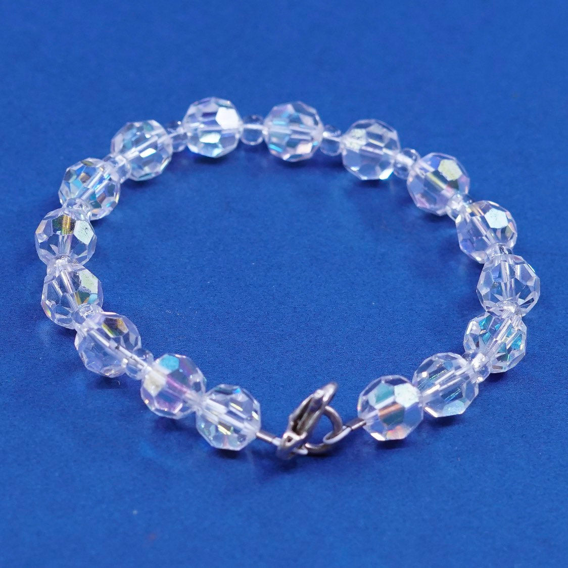 6.5”, sterling silver handmade bracelet, 925 clasp w/ Swarovski crystal beads