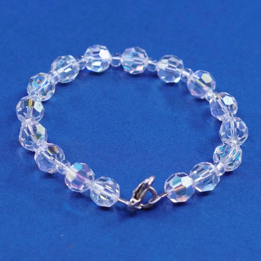 6.5”, sterling silver handmade bracelet, 925 clasp w/ Swarovski crystal beads