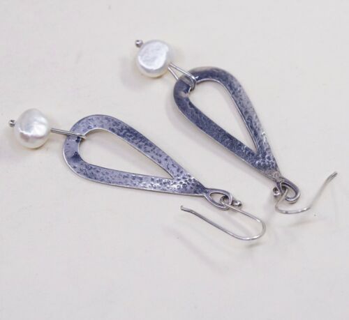 SILPADA W1388 PERFECT PEARL HAMMERED STERLING SILVER PIERCED DROP EARRINGS EVC