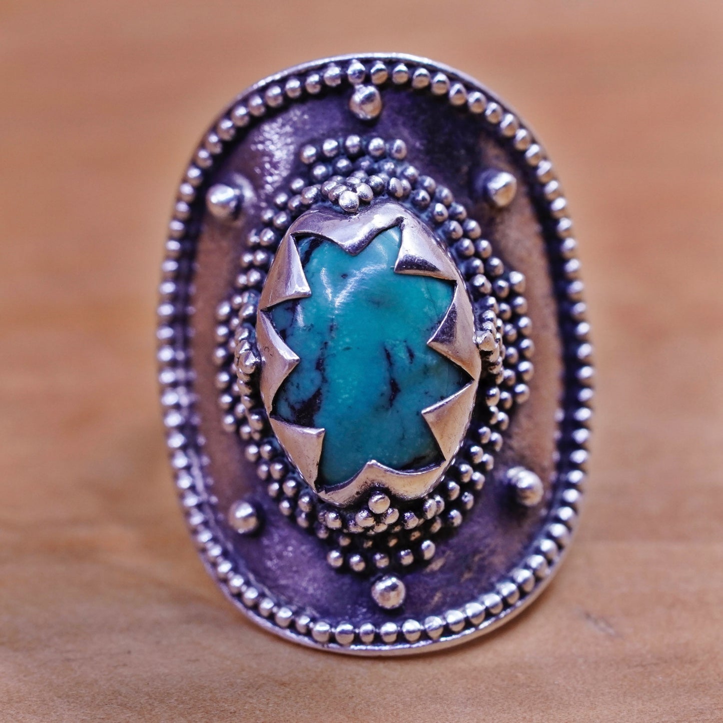 Size 6.5, Eddie Chee Sterling 925 silver statement ring, Native American, Navajo