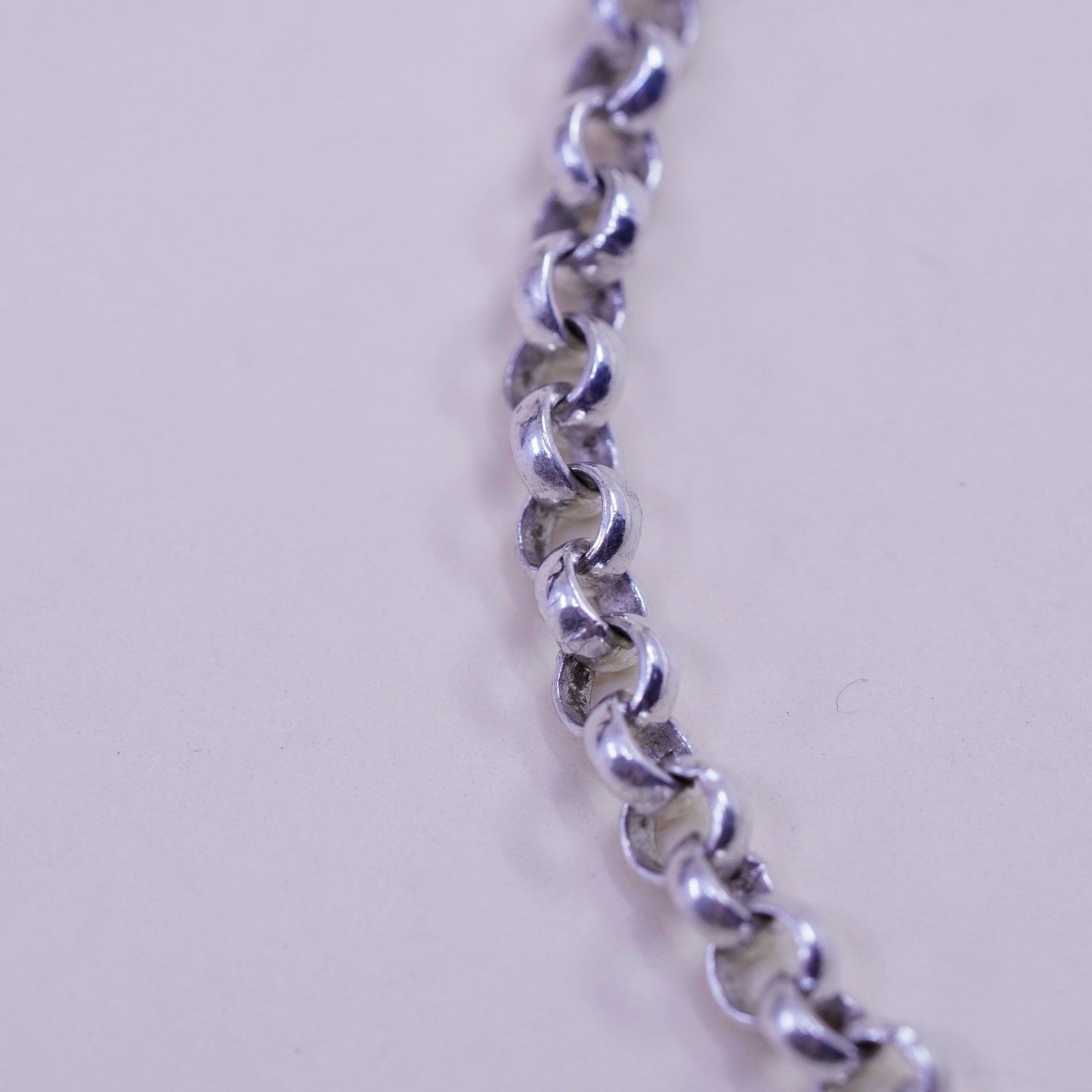 7”, 4mm, Vintage sterling 925 silver circle link charm bracelet
