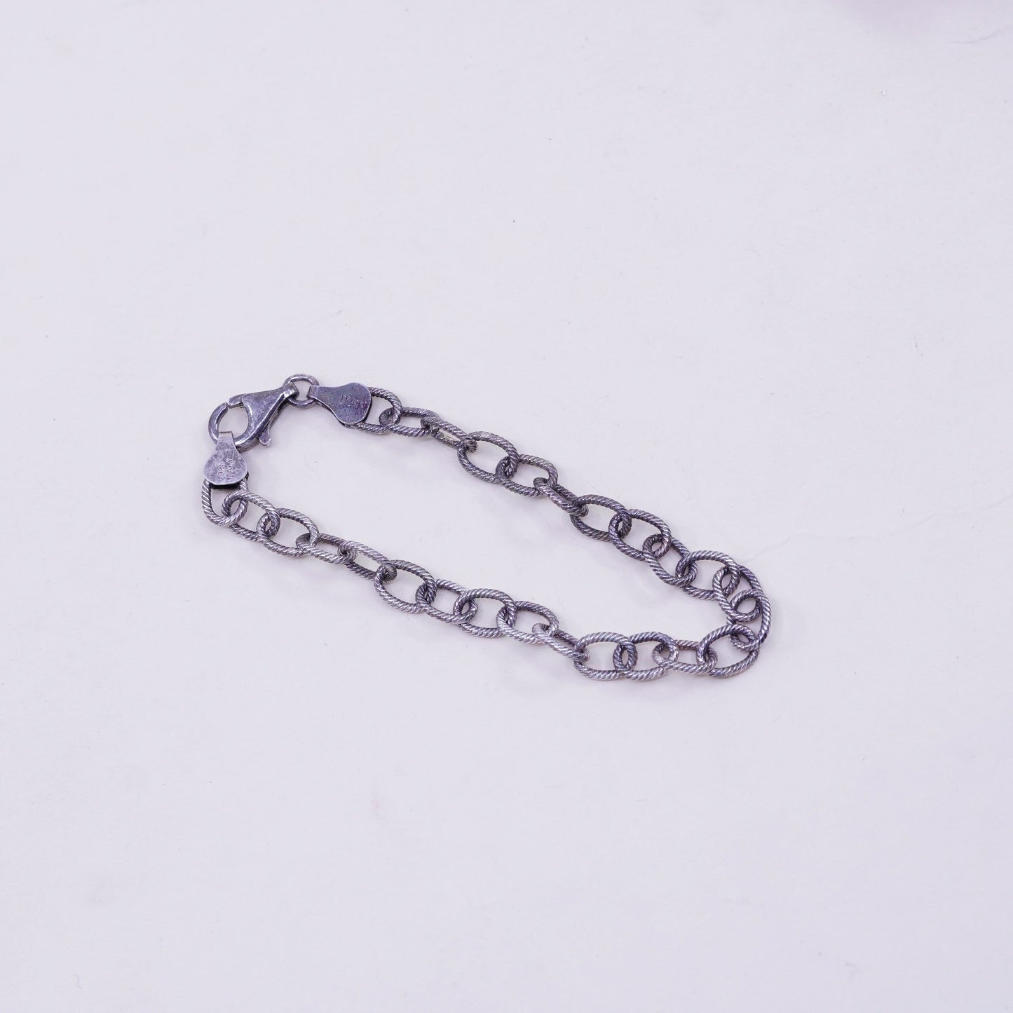 6.5”, 6mm, Vintage sterling 925 silver textured circle link chain