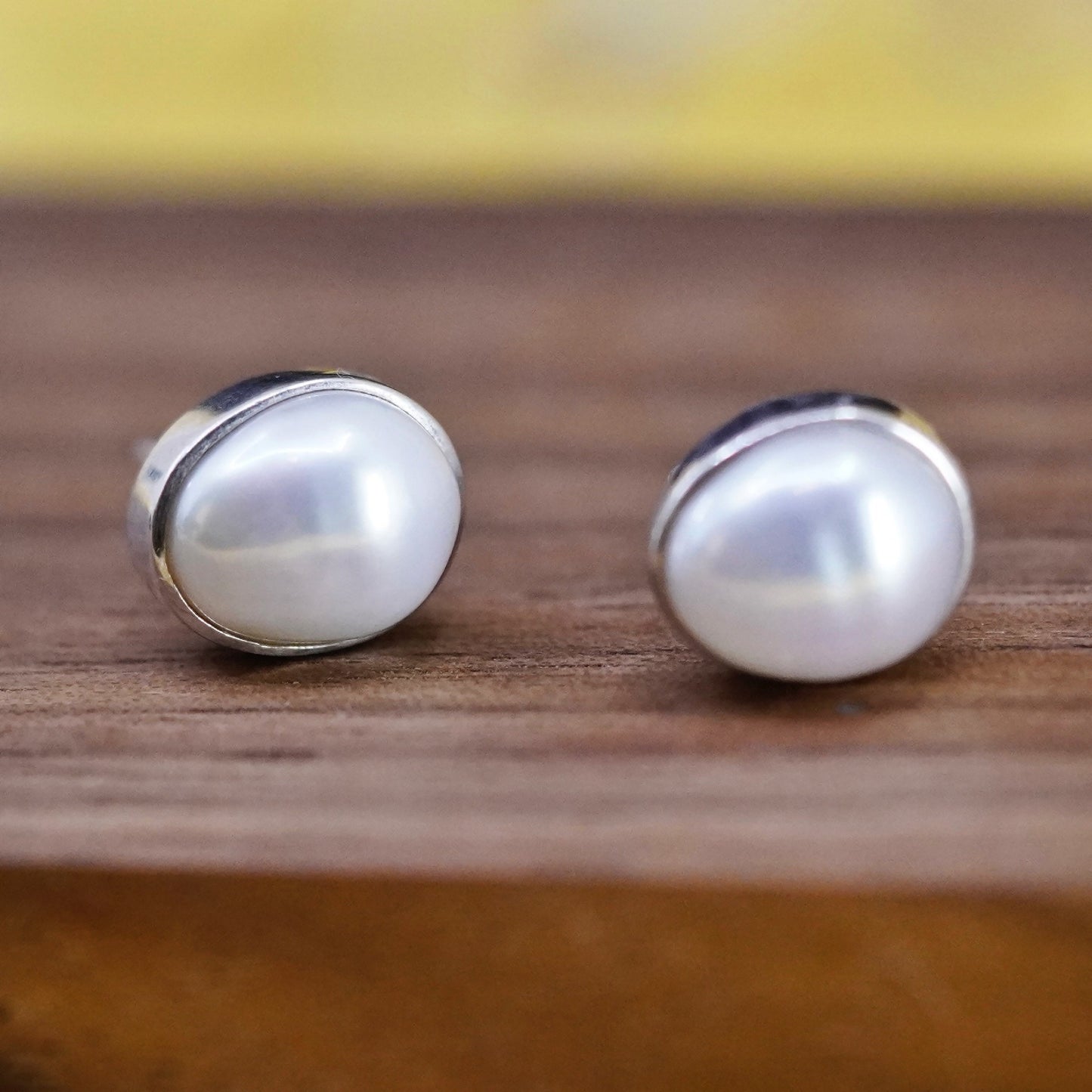 Vintage Sterling silver handmade earrings, 925 studs with pearl