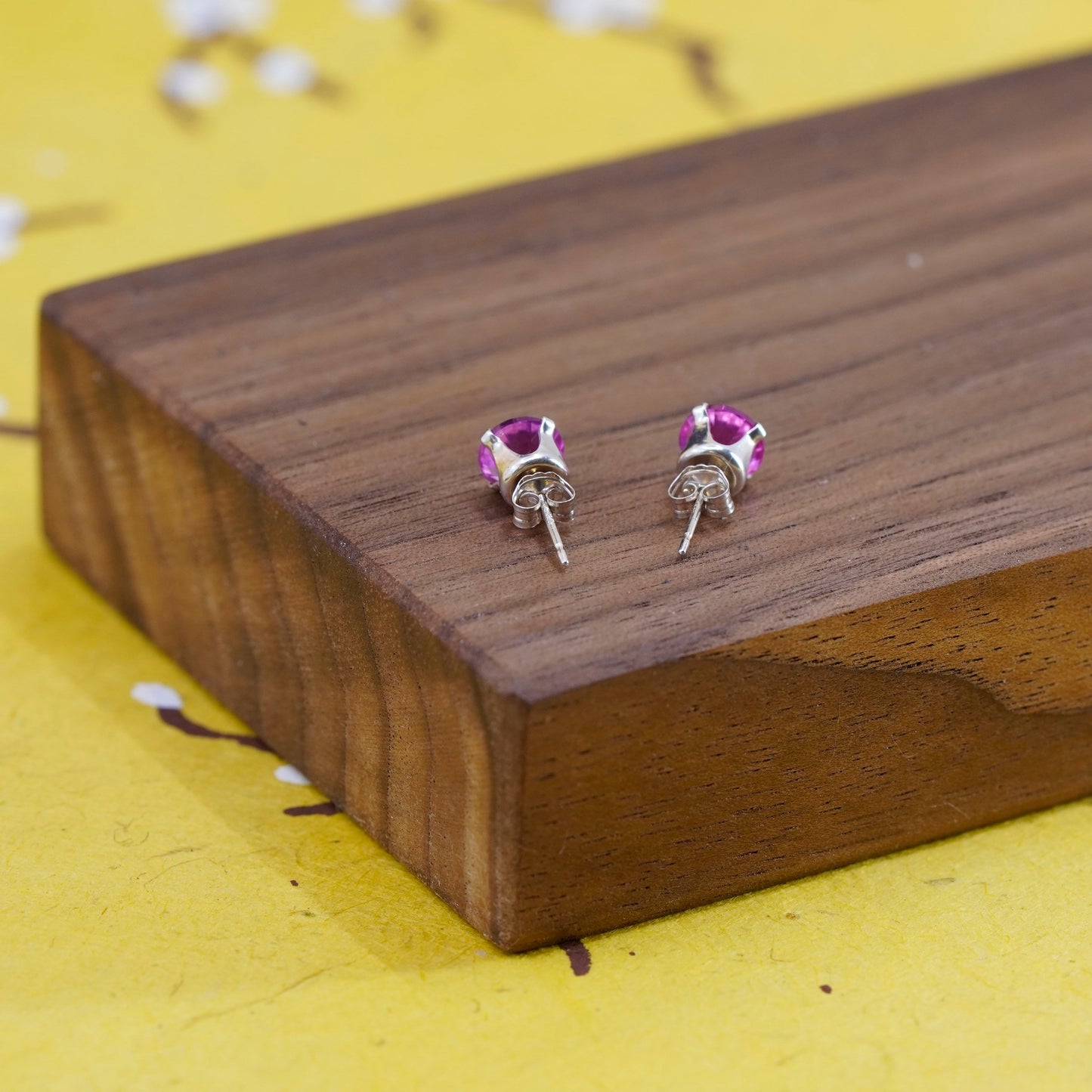 5mm, Sterling silver pink round crystal studs, cz earrings