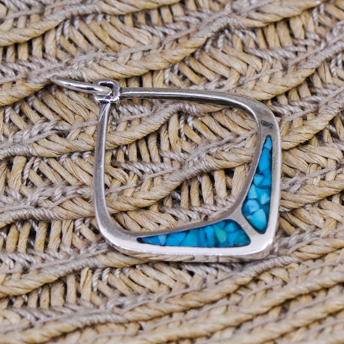 Vintage Sterling 925 silver handmade pendant with square turquoise