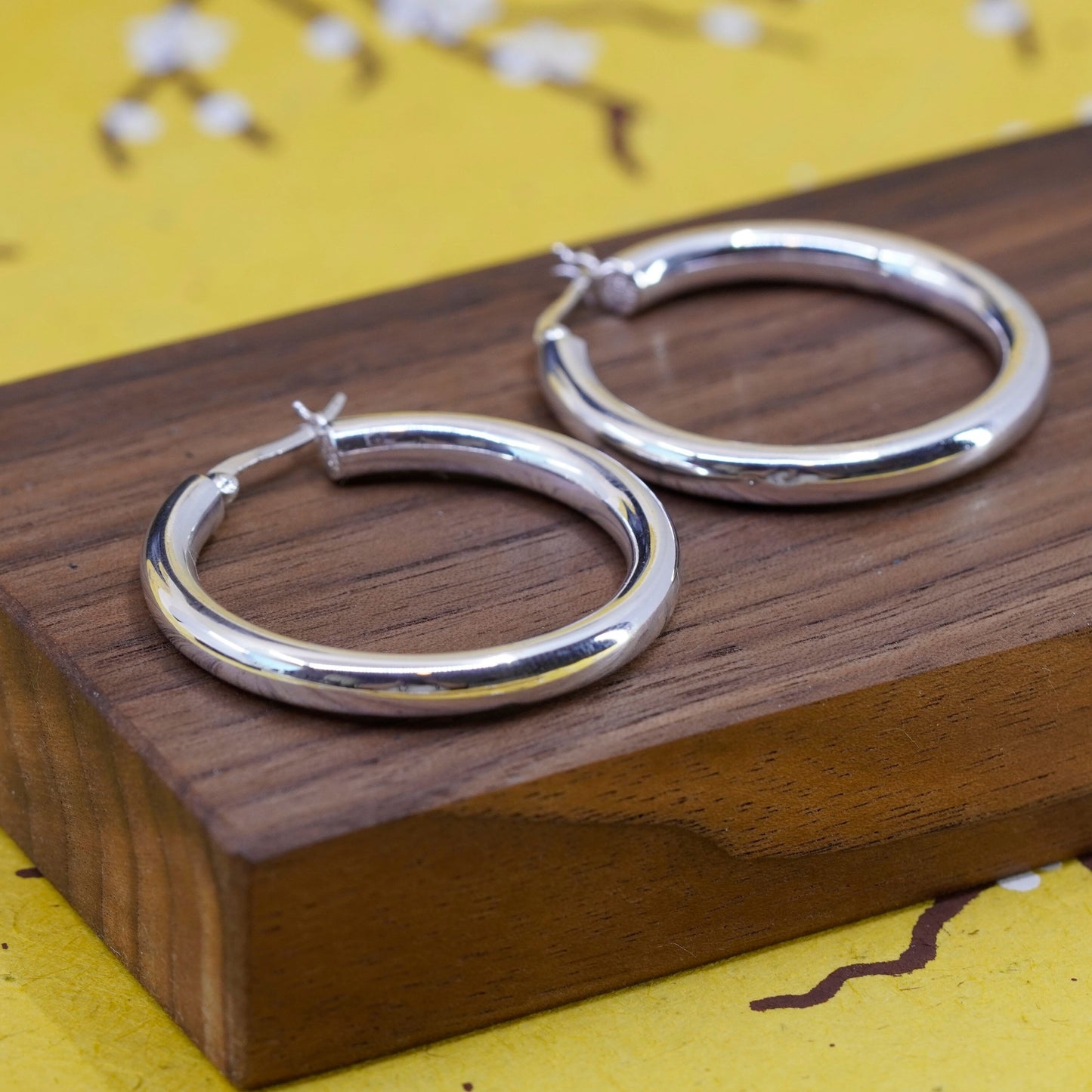 1.5”, Sterling silver handmade hoop earrings, Thailand bold 925 huggie