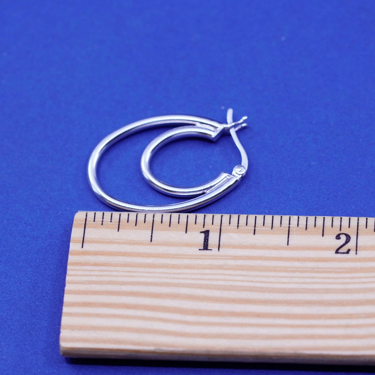 1.25”, vintage Sterling silver handmade oval hoop earrings, Modern 925 huggie