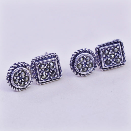 Vintage Sterling 925 silver handmade studs earrings with Marcasite