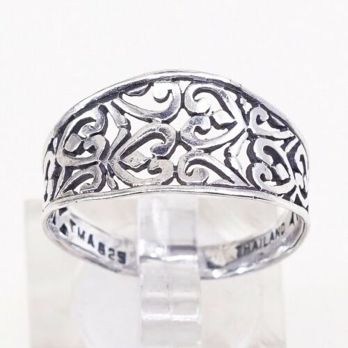 Size 8.75, Vtg Sterling Silver Handmade Ring, 925 Silver Band W/ Filigree Whirl