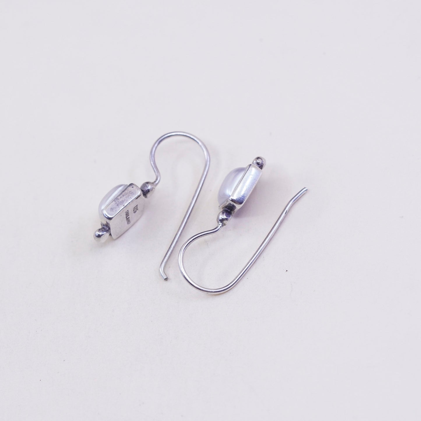 Vintage Sterling 925 silver handmade earrings with square pearl drops