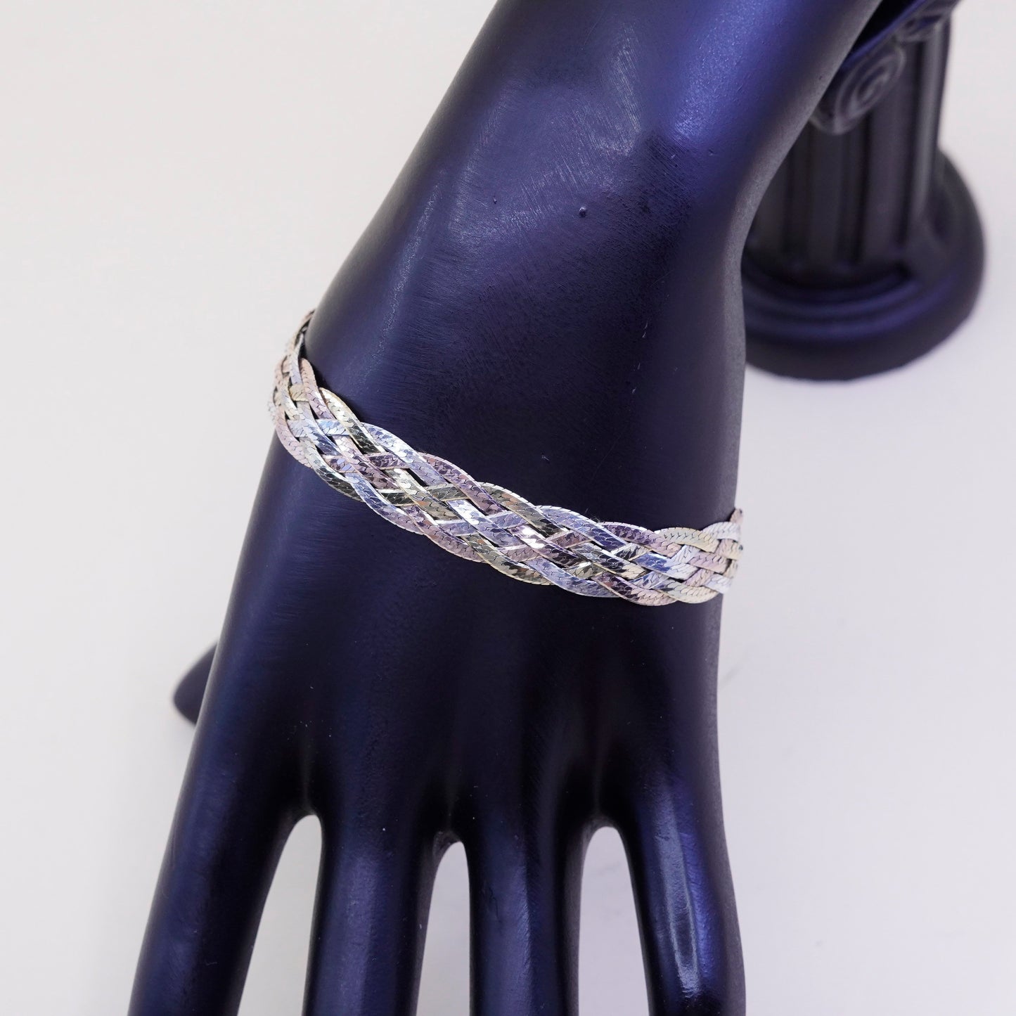 7”, Dyadema vermeil gold over sterling silver herringbone chain woven bracelet