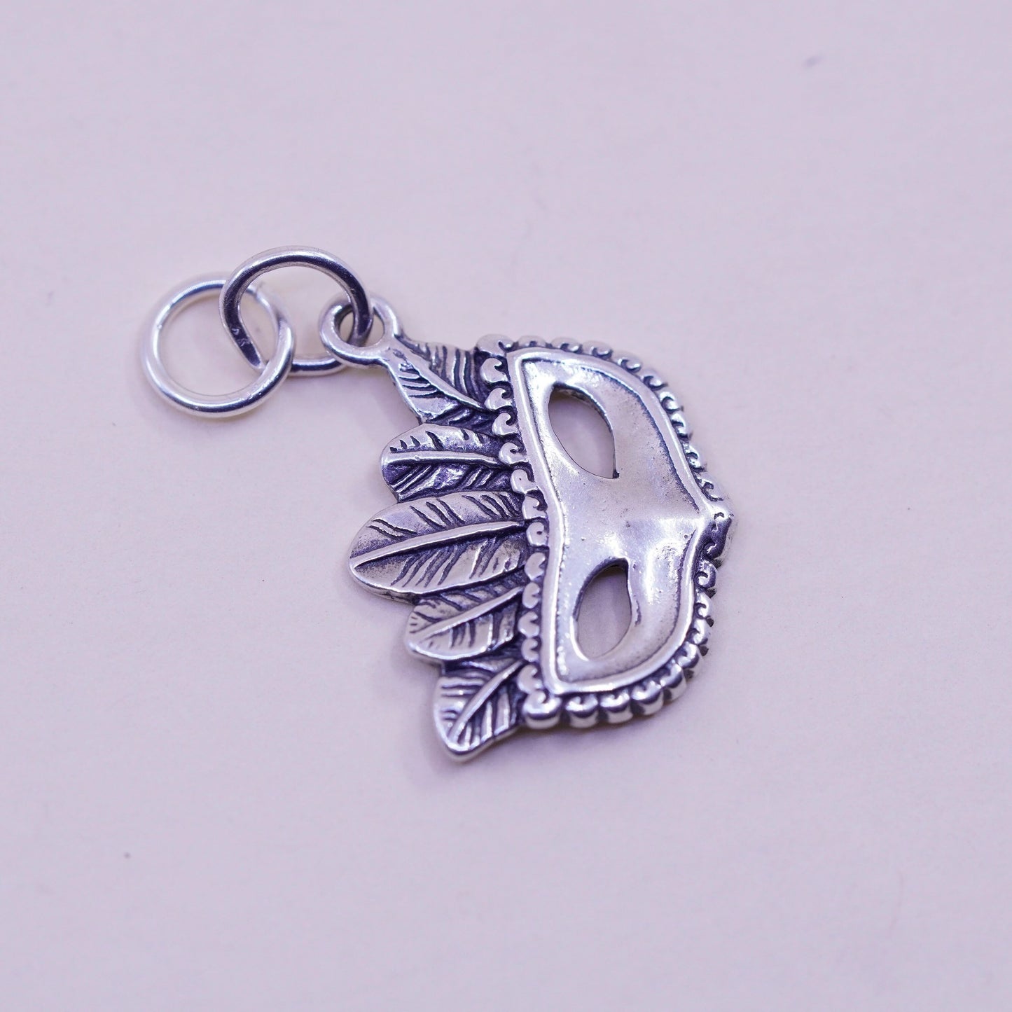 Vintage Sterling 925 silver handmade Halloween mask pendant charm