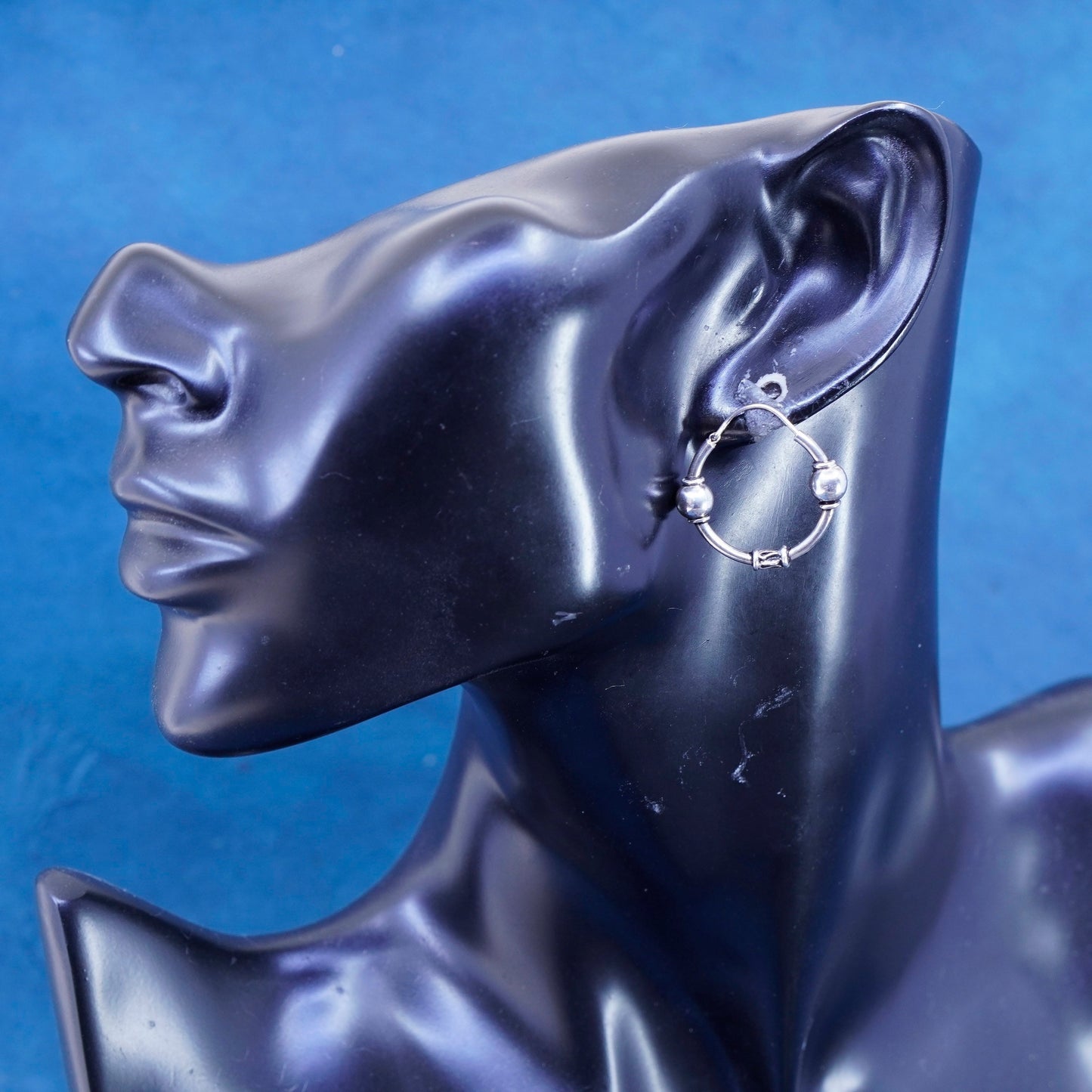 0.75”, vintage Sterling silver handmade hoop earrings, 925 huggie hoops beads