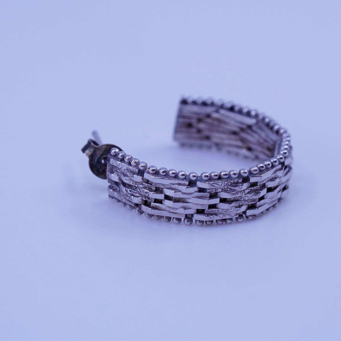 0.75”, vintage Sterling silver handmade earrings, 925 Riccio textured hoops