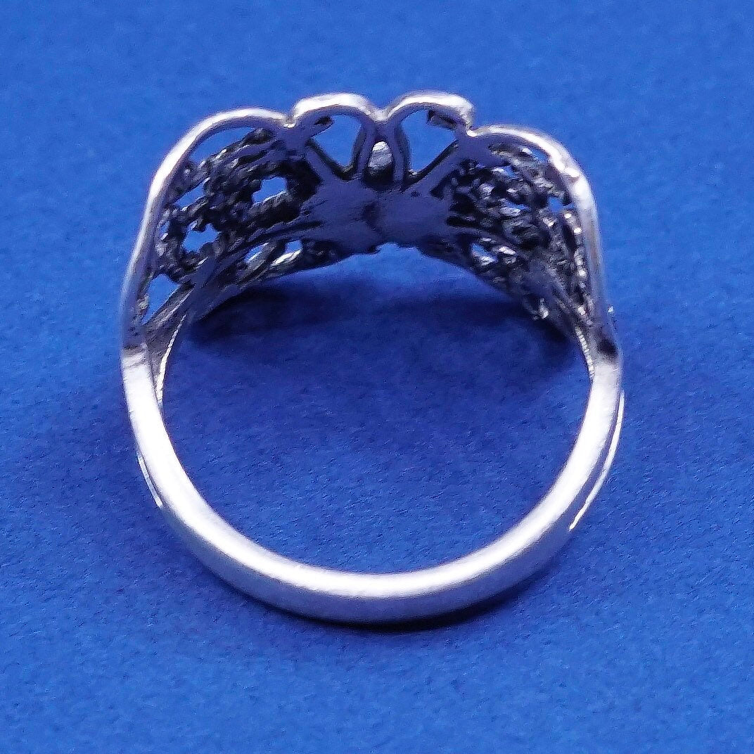 Size 5.75, vtg sterling silver handmade ring, 925 filigree butterfly band
