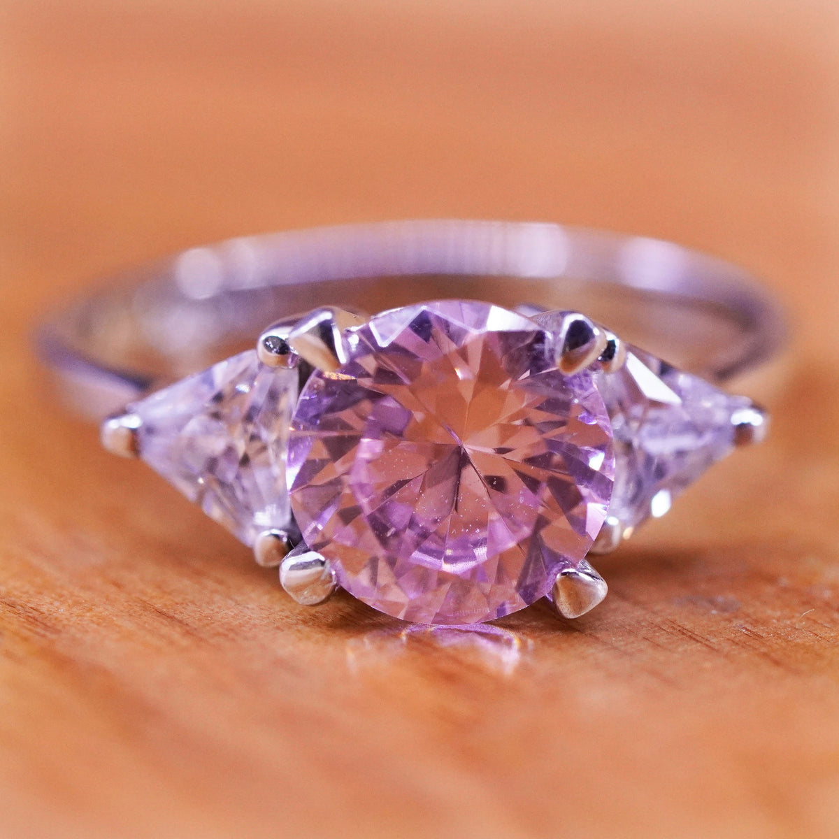 Size 5, vintage Sterling 925 silver ring with pink and clear cz