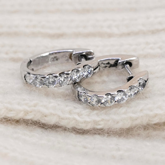 0.5”, Vintage sterling silver earrings, 925 hoops, huggie, with cz