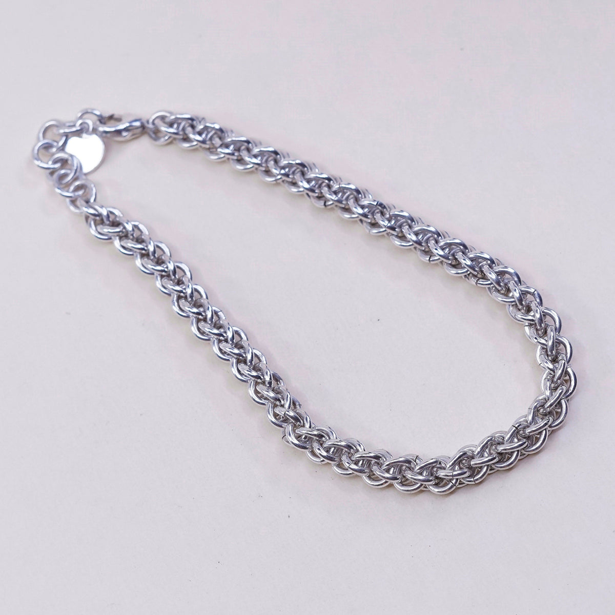 8.5”, VTG sterling silver handmade charm bracelet, 925 wheat link chain