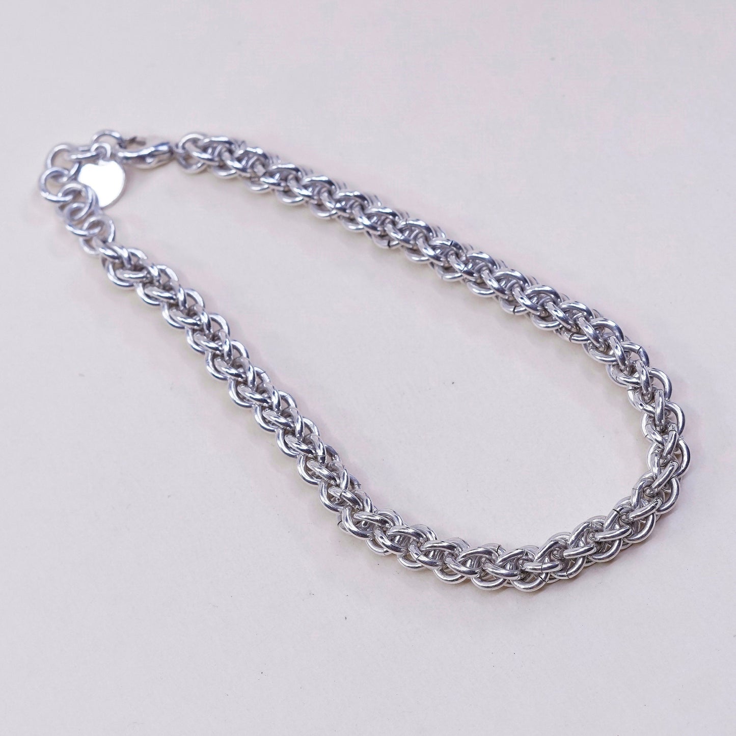 8.5”, VTG sterling silver handmade charm bracelet, 925 wheat link chain