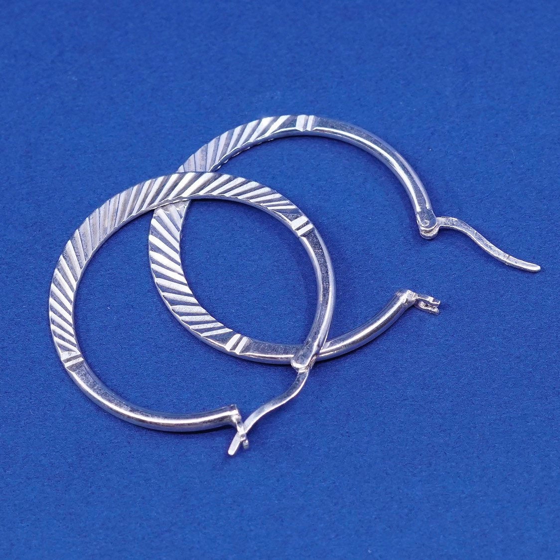 1.25", vtg Sterling silver handmade hoop earrings, 925 textured huggie