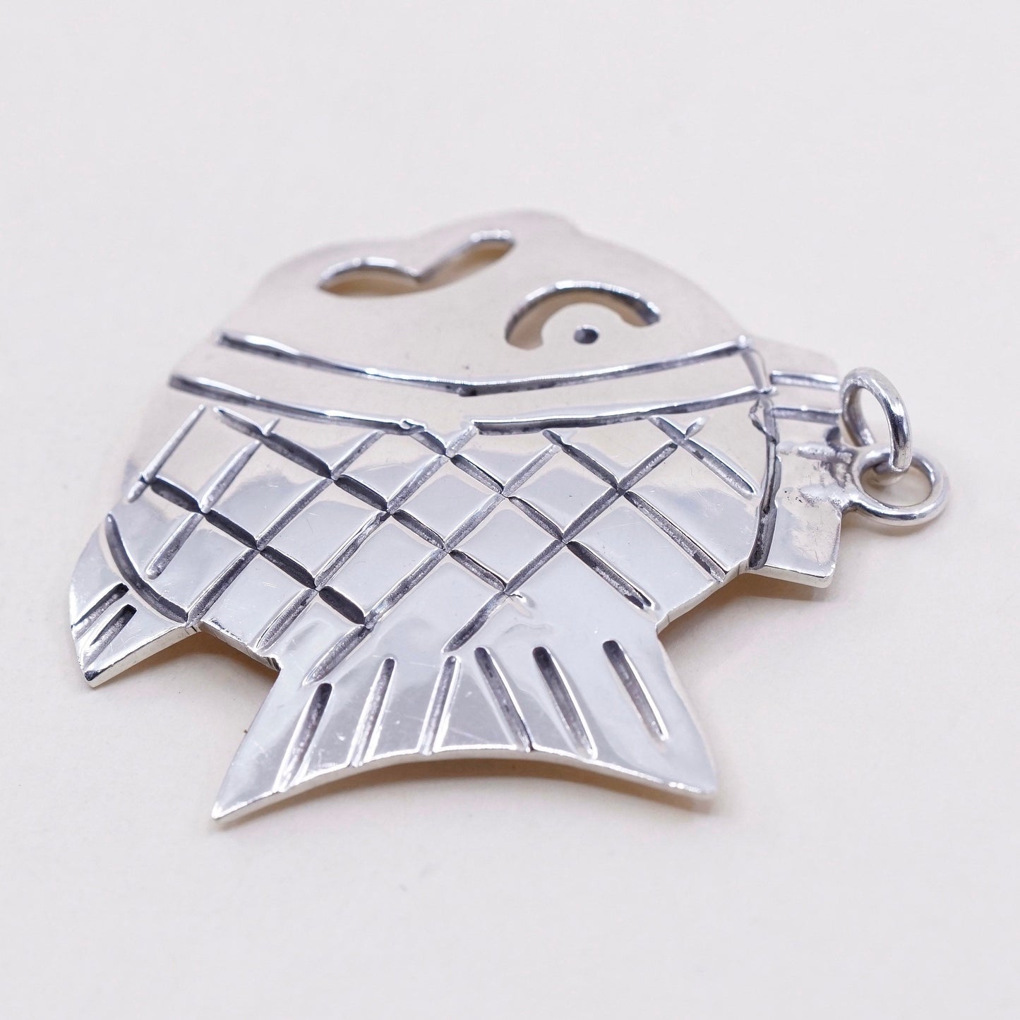 Vintage sterling silver handmade pendant, 925 fish charm