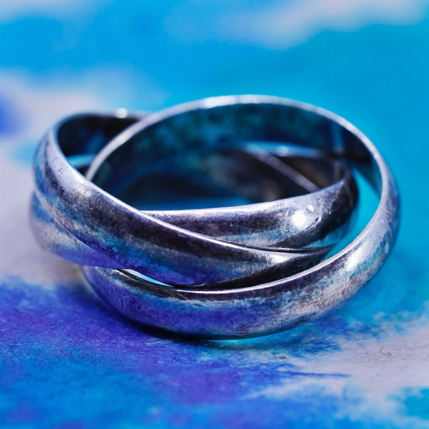 Size 6, vintage Mexico Sterling silver handmade ring, 925 entwined band