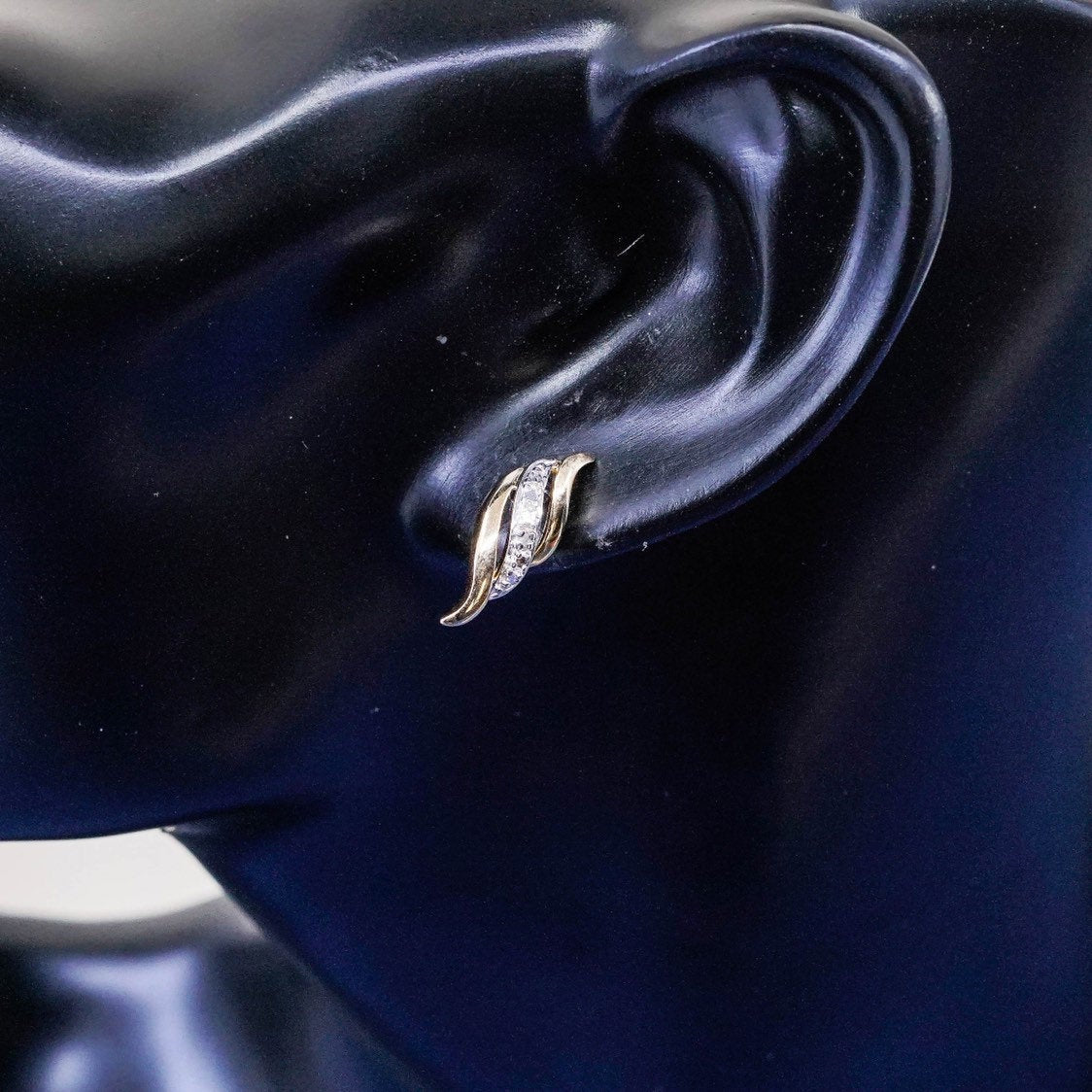 gold over Sterling silver earrings, 925 wavy studs, stamped 925