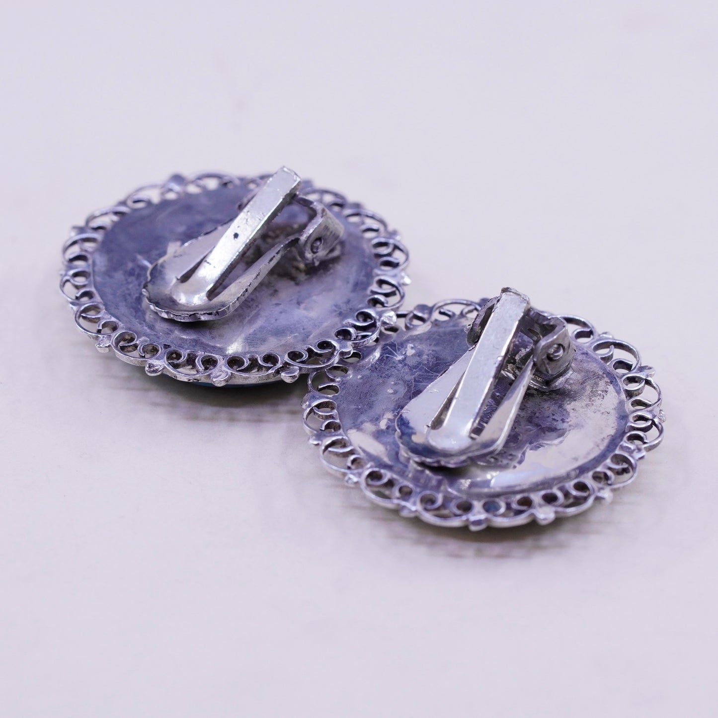 Vintage Plato 925 Sterling and turquoise drops earrings, clip on earrings
