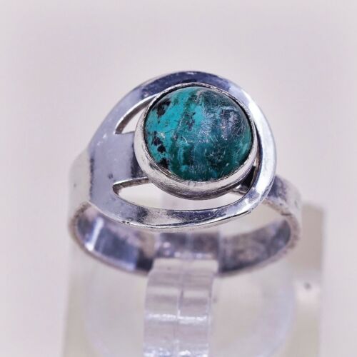 Sz 3.5, Vintage Israel Handmade Sterling Silver W/ Turquoise, Stamped 925 Israel
