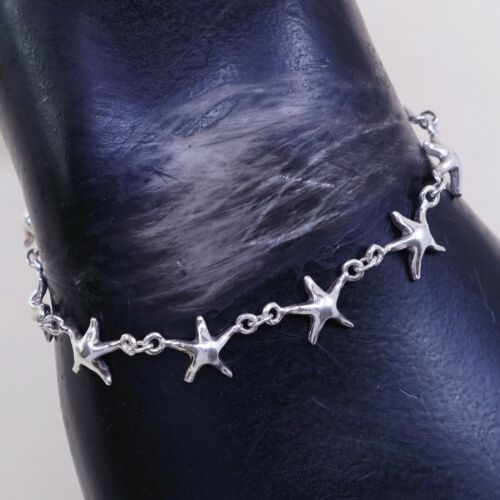 7”, Vintage Italy Sterling Silver Handmade Bracelet, 925 Starfish Link Chain