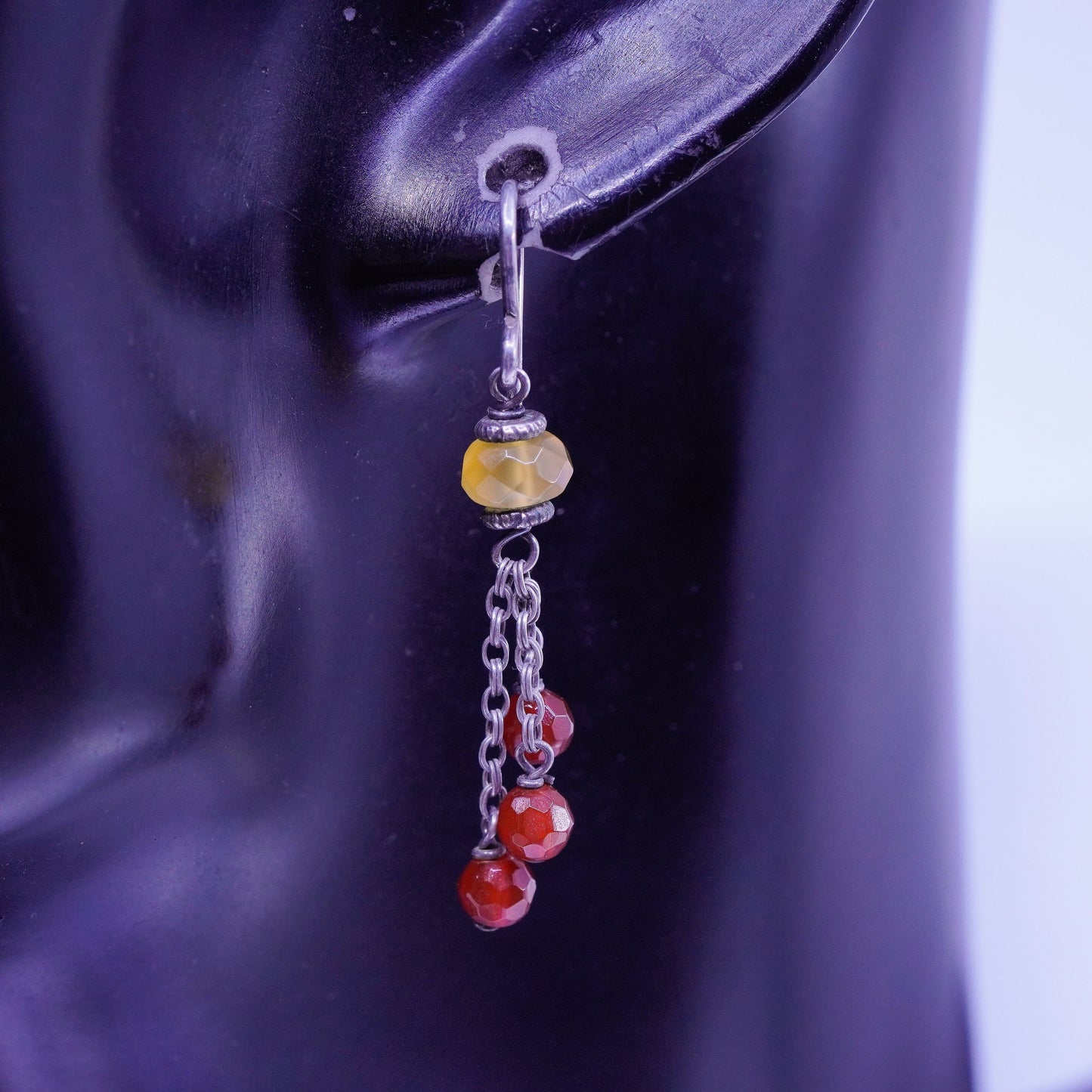 Vintage Sterling 925 silver handmade earrings with citrine carnelian beads
