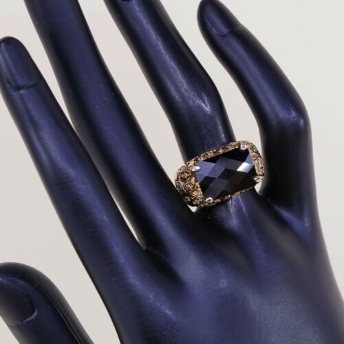 Sz 7, Vtg Vermeil Gold Over Sterling silver Statement ring, 925 W/ Topaz N Cz