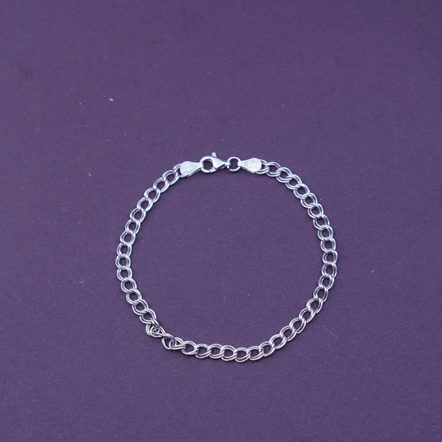 7”, 4mm, vintage Sterling silver handmade double curb bracelet, 925 charm chain