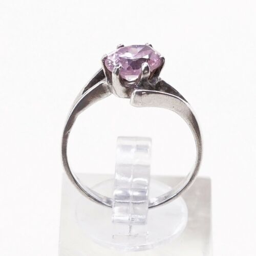 Sz 7.25, Sterling Silver Ring, 925 Silver Engagement Ring W/ pink Crystal