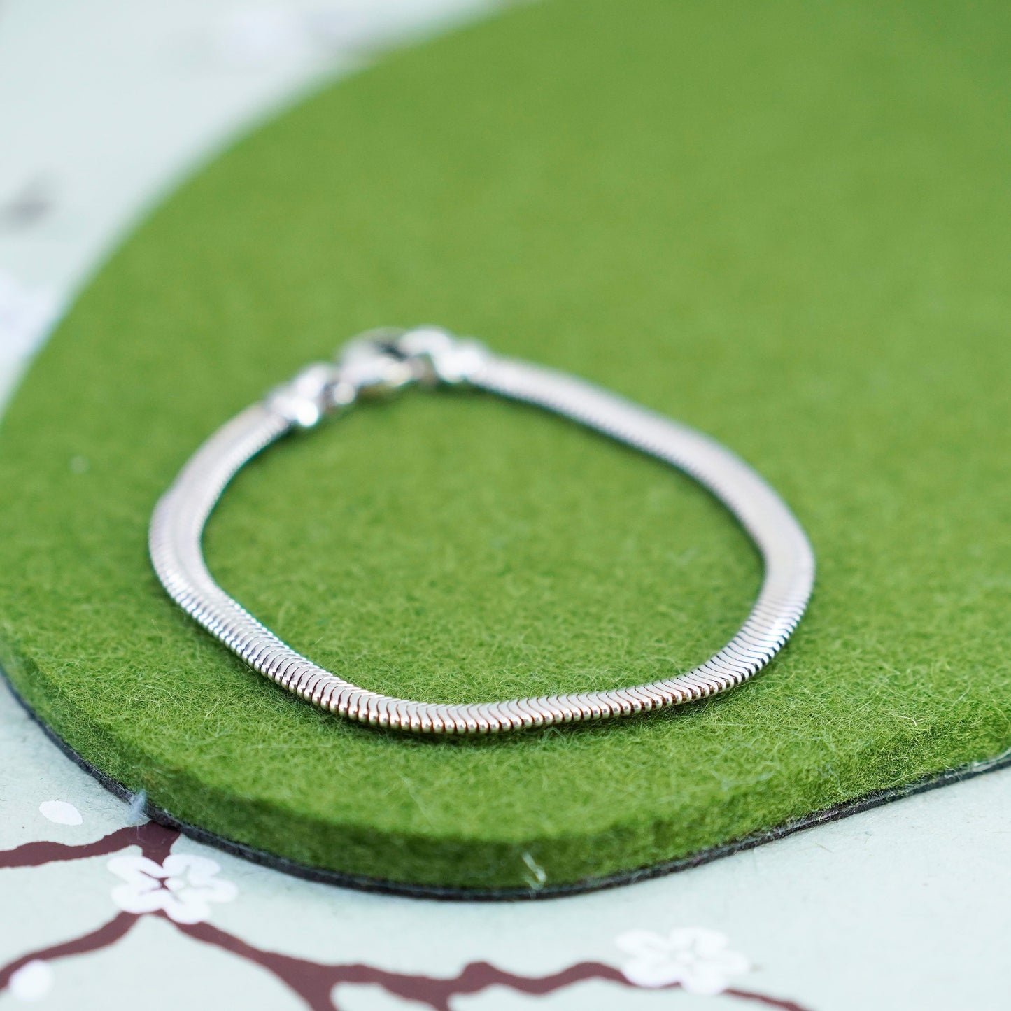 6.75”, 5mm, Vintage sterling silver flatten snake bracelet, 925 chain